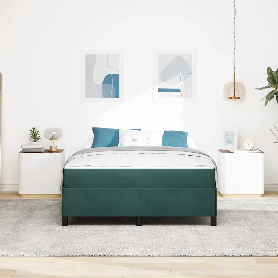 Cadre de lit avec matelas Vert foncé 140 x 190 cm tissu - 3