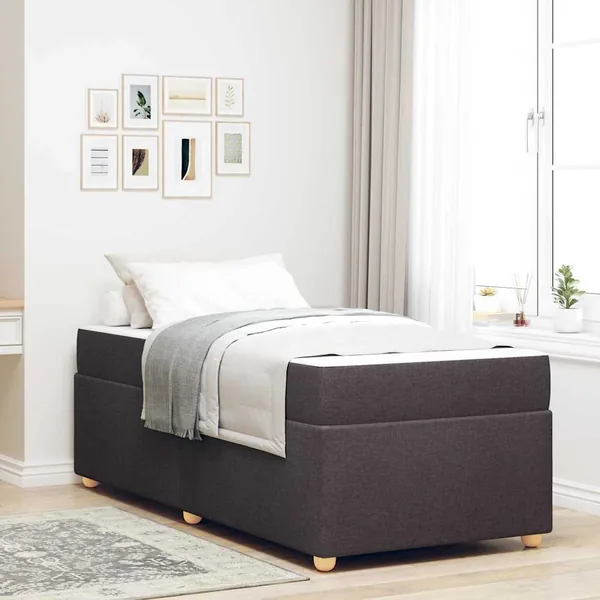 Cadre de lit avec matelas Marron foncé 90 x 200 cm tissu