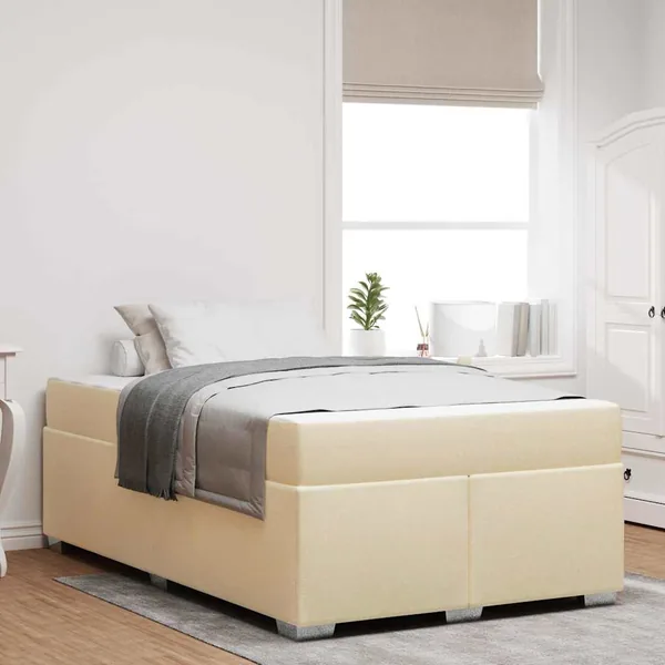 Cadre de lit avec matelas Crème 120 x 200 cm tissu