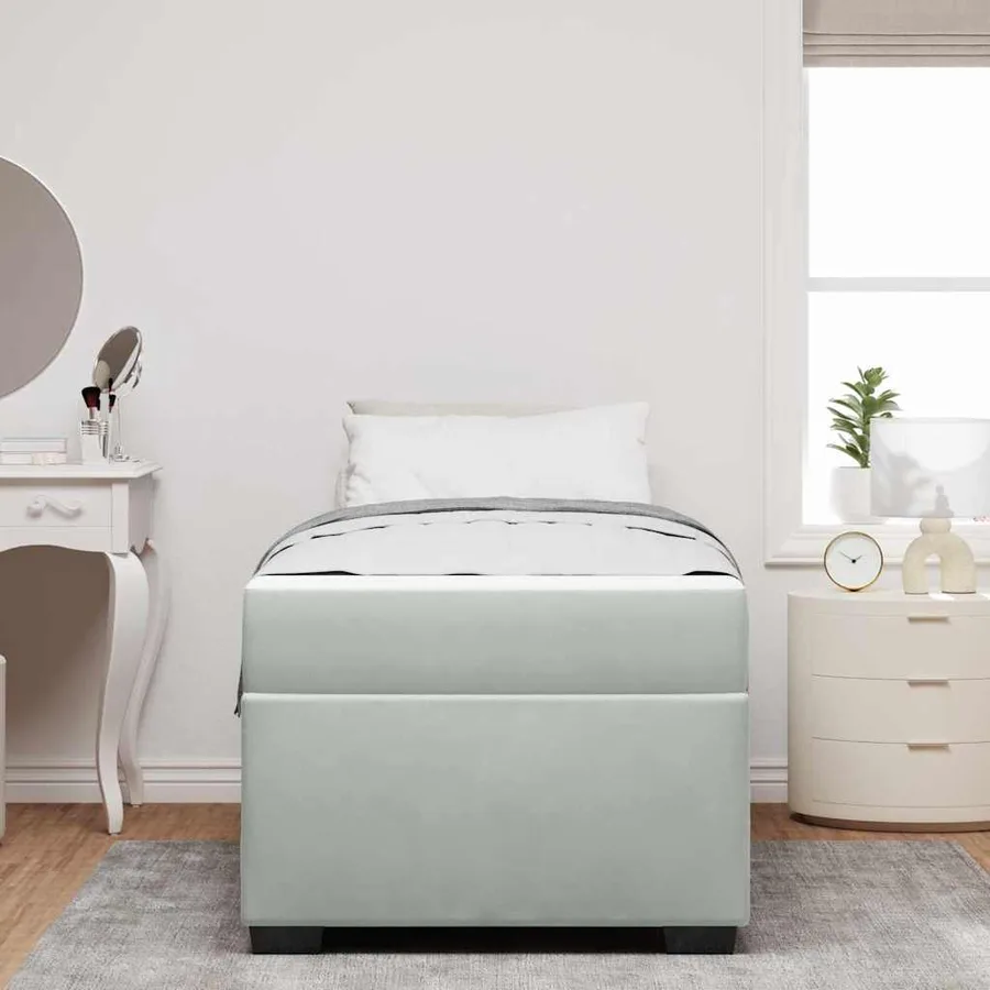 Cadre de lit avec matelas Gris clair 90 x 190 cm tissu - 3