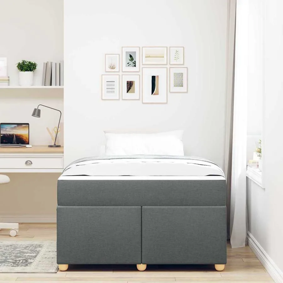 Cadre de lit avec matelas Gris foncé 120 x 200 cm tissu - 3