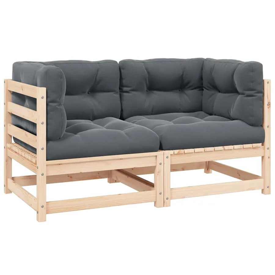 Canapés d'angle de jardin 2pcs avec coussins Bois de pin massif