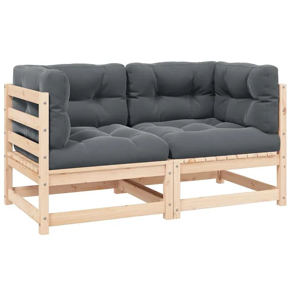 Canapés d'angle de jardin 2pcs avec coussins Bois de pin massif