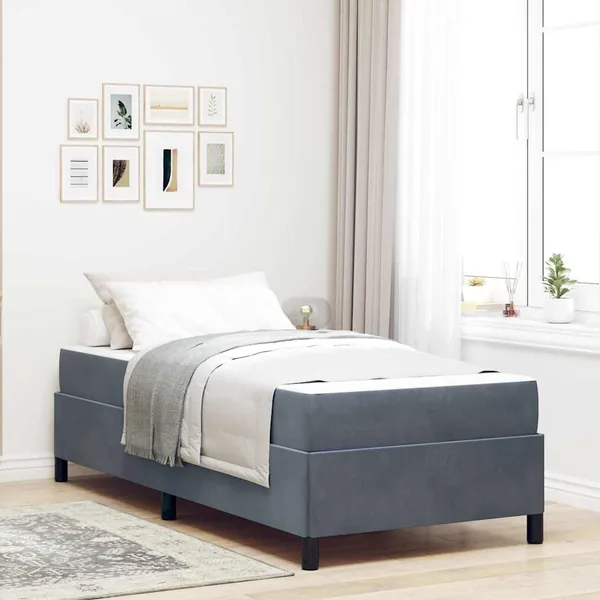 Cadre de lit avec matelas Gris foncé 90 x 200 cm tissu
