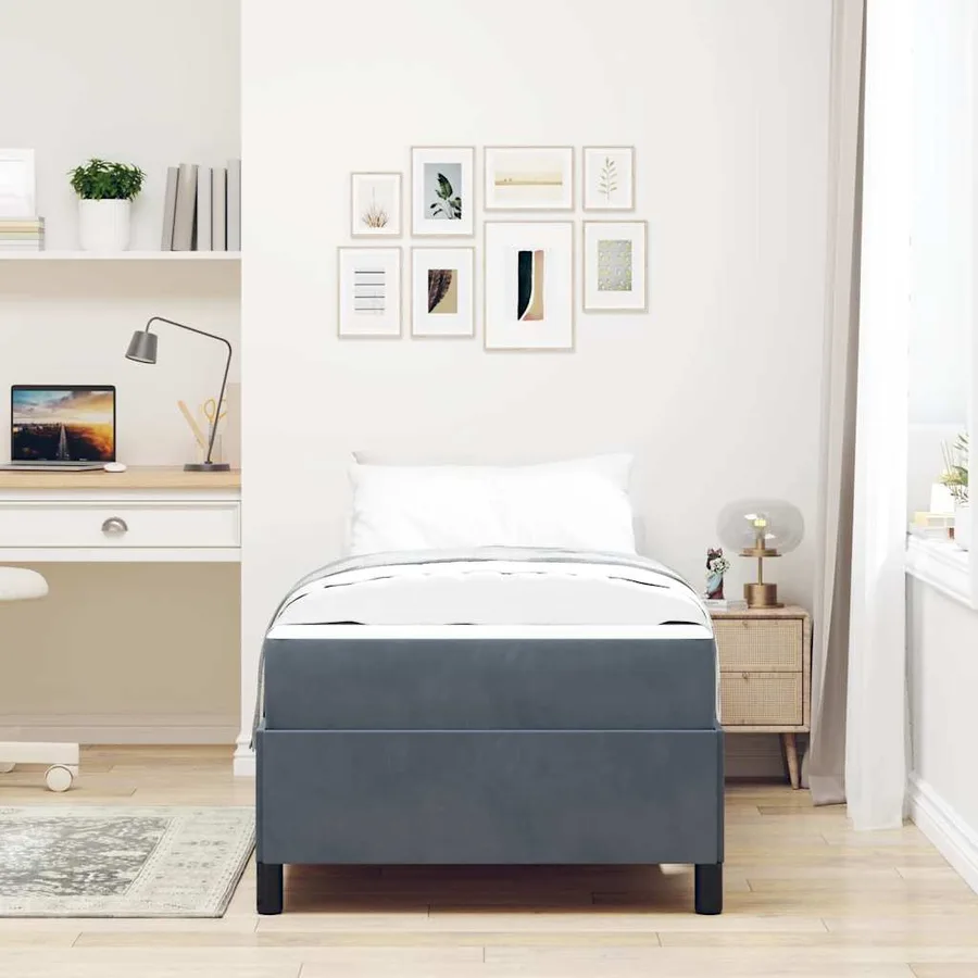 Cadre de lit avec matelas Gris foncé 90 x 200 cm tissu - 3