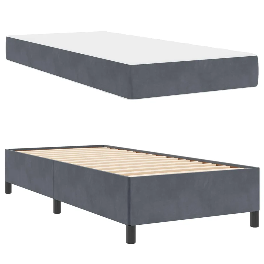 Cadre de lit avec matelas Gris foncé 90 x 200 cm tissu - 5