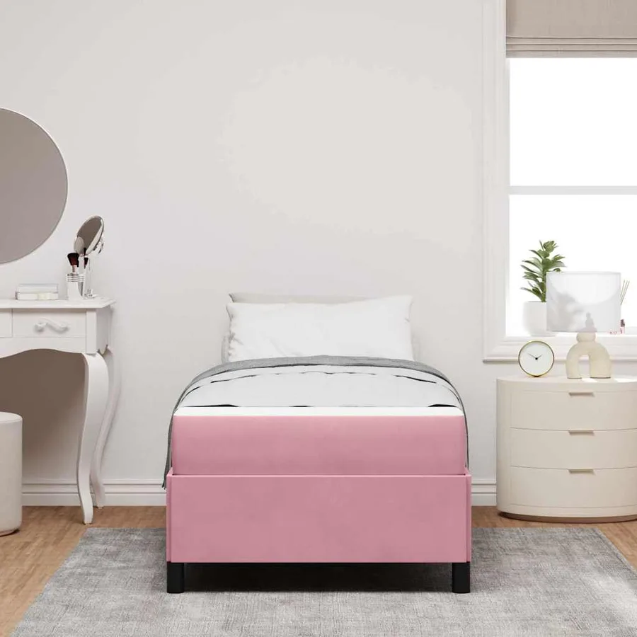Cadre de lit avec matelas Rose 90 x 190 cm tissu - 3