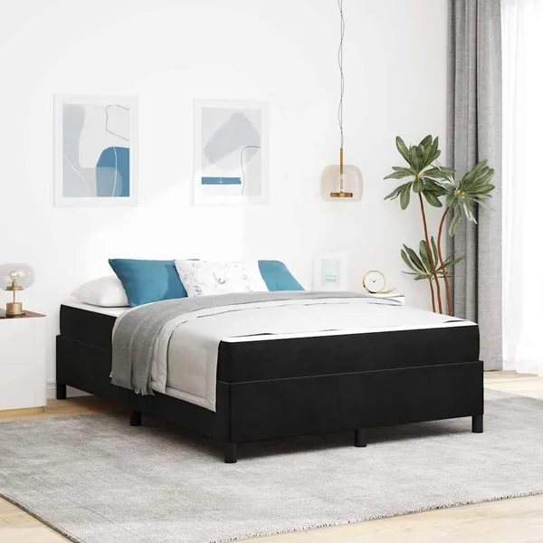 Cadre de lit avec matelas Noir 140 x 200 cm tissu