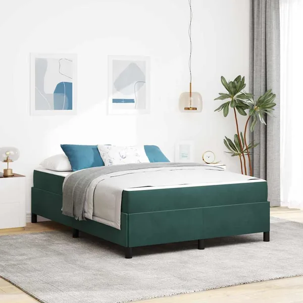 Cadre de lit avec matelas Vert foncé 160 x 200 cm tissu
