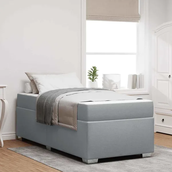 Cadre de lit avec matelas Gris clair 100 x 200 cm tissu