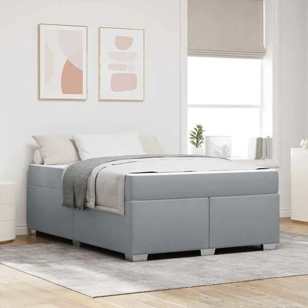 Cadre de lit avec matelas Gris clair 140 x 200 cm tissu