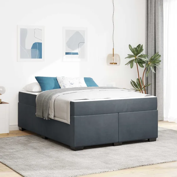 Cadre de lit avec matelas Gris foncé 160 x 200 cm tissu