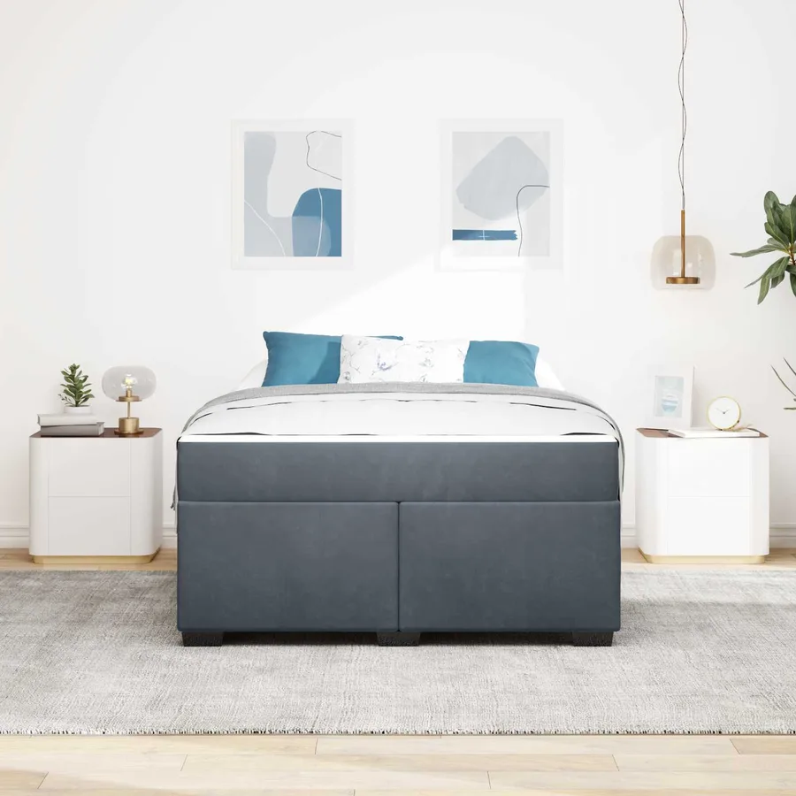 Cadre de lit avec matelas Gris foncé 160 x 200 cm tissu - 4