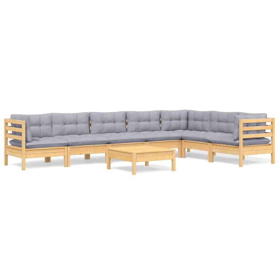 Salon de jardin 8 pcs avec coussins gris Bois de pin massif - 2