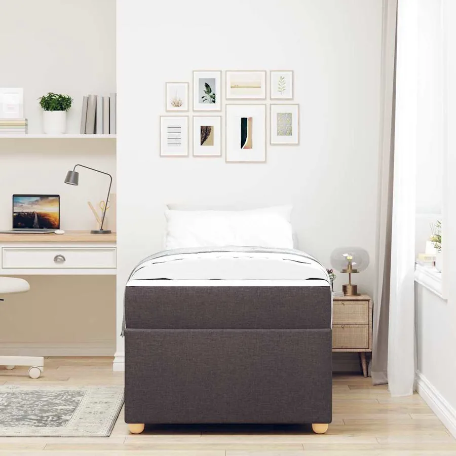 Cadre de lit avec matelas Marron foncé 100 x 200 cm tissu - 3