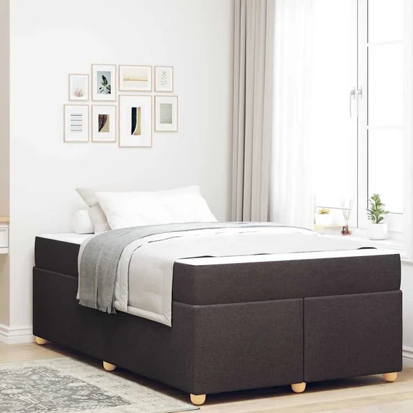 Cadre de lit avec matelas Marron foncé 120 x 200 cm tissu
