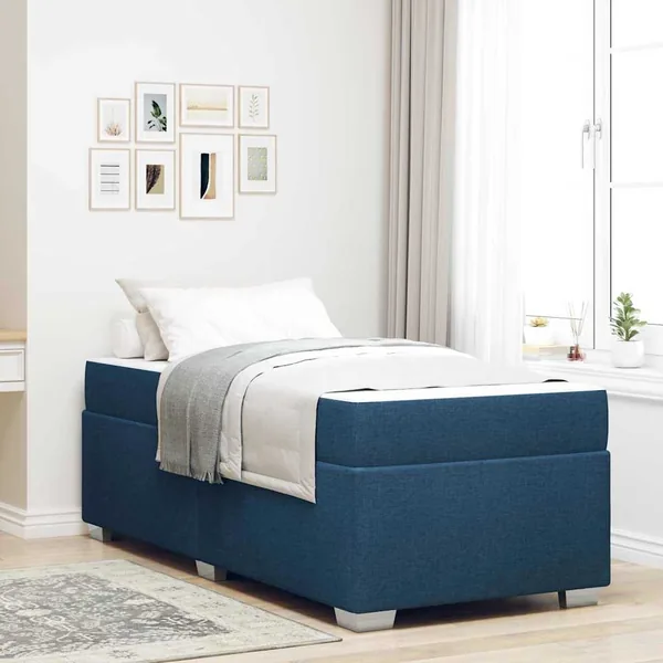 Cadre de lit avec matelas Bleu 100 x 200 cm tissu