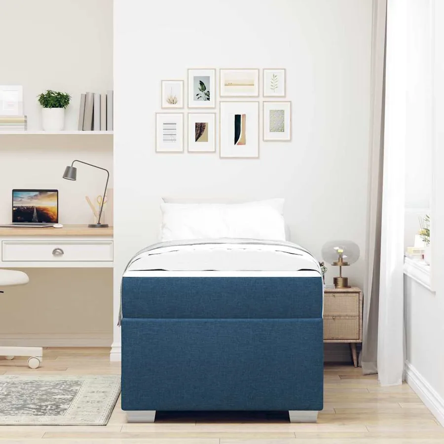 Cadre de lit avec matelas Bleu 100 x 200 cm tissu - 3