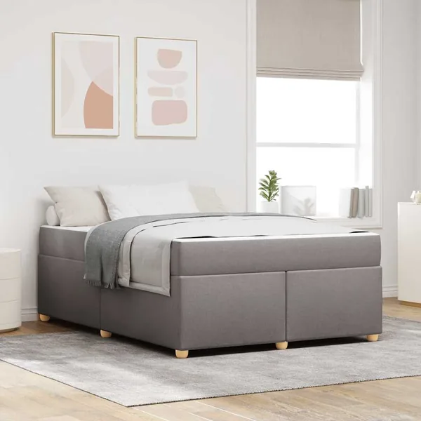 Cadre de lit avec matelas Taupe 160 x 200 cm tissu
