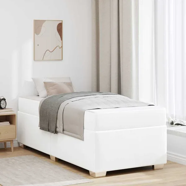 Cadre de lit avec matelas Blanc 90 x 190 cm tissu