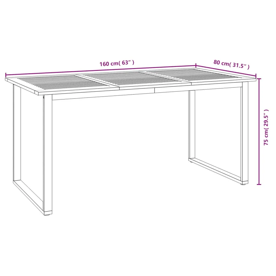 Table de jardin et pieds en forme de U 160x80x75 cm bois acacia - 8