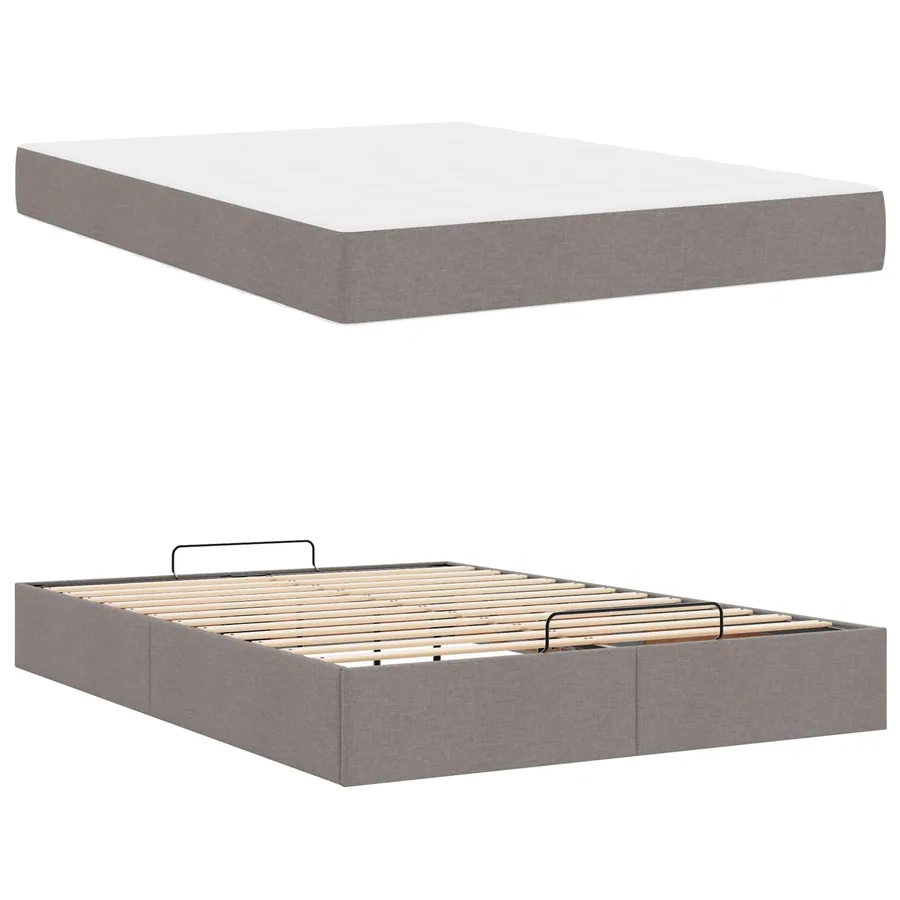 Cadre de lit avec matelas 2 pcs Taupe tissu - 5