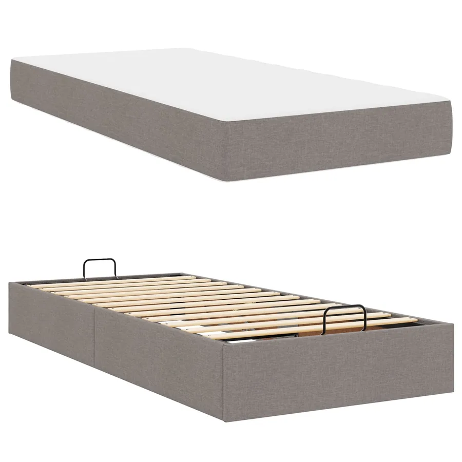 Cadre de lit avec matelas 2 pcs Taupe tissu - 6