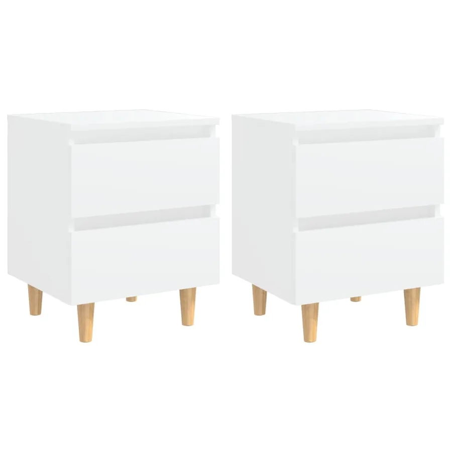 Tables de chevet avec pieds en pin 2 pcs Blanc 40x35x50 cm - 2
