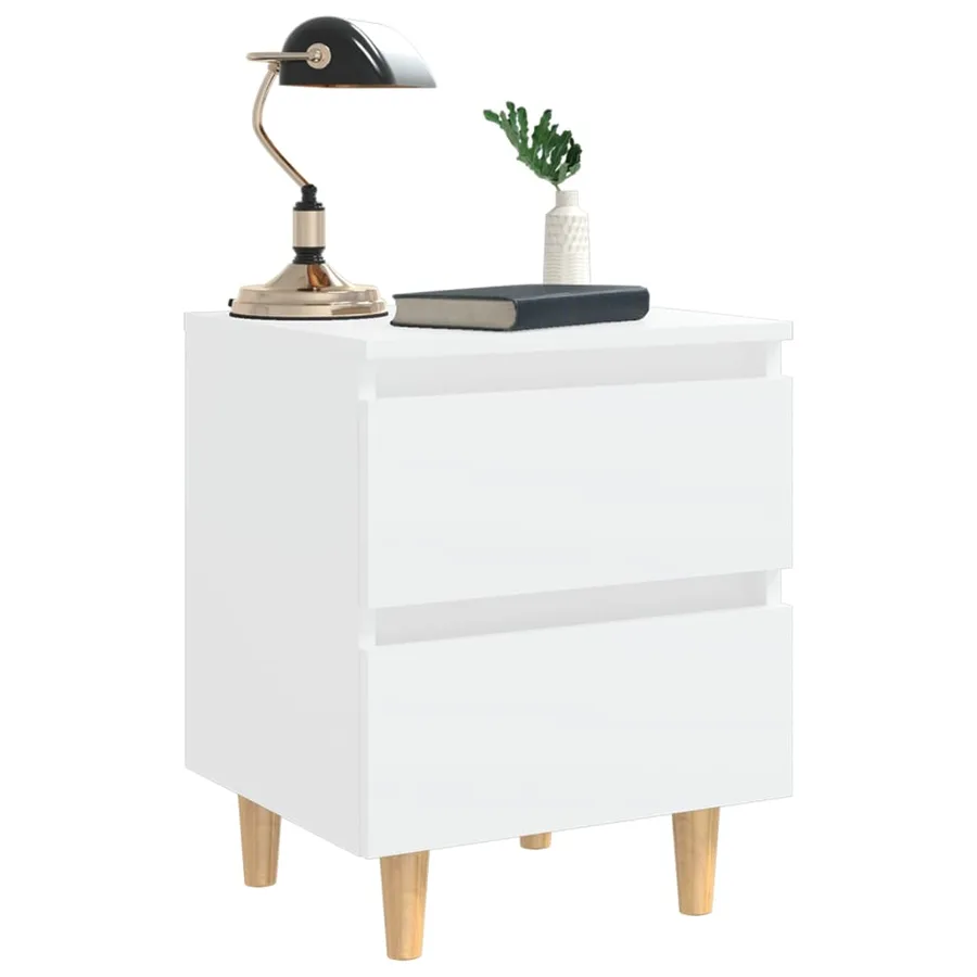 Tables de chevet avec pieds en pin 2 pcs Blanc 40x35x50 cm - 7
