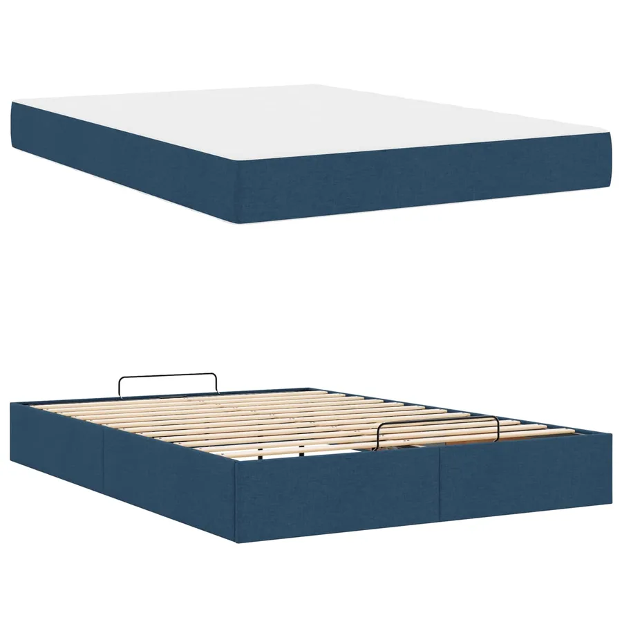 Cadre de lit avec matelas 2 pcs Bleu tissu - 5