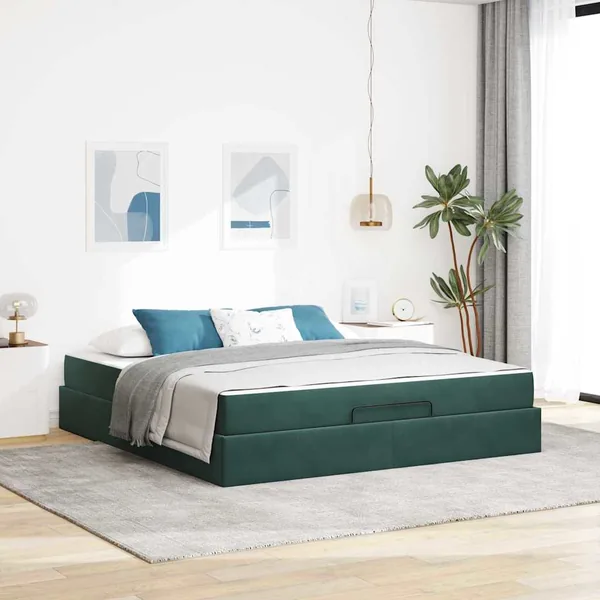 Cadre de lit avec matelas 2 pcs Vert Velours