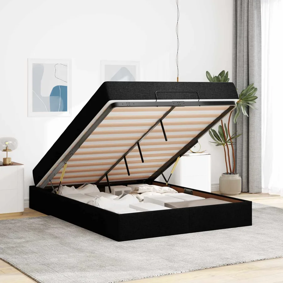 Cadre de lit avec matelas 2 pcs Noir tissu - 4
