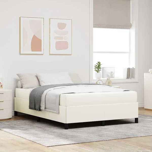 Cadre de lit avec matelas Crème 160 x 200 cm tissu