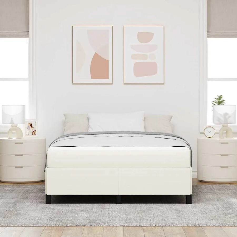 Cadre de lit avec matelas Crème 160 x 200 cm tissu - 3