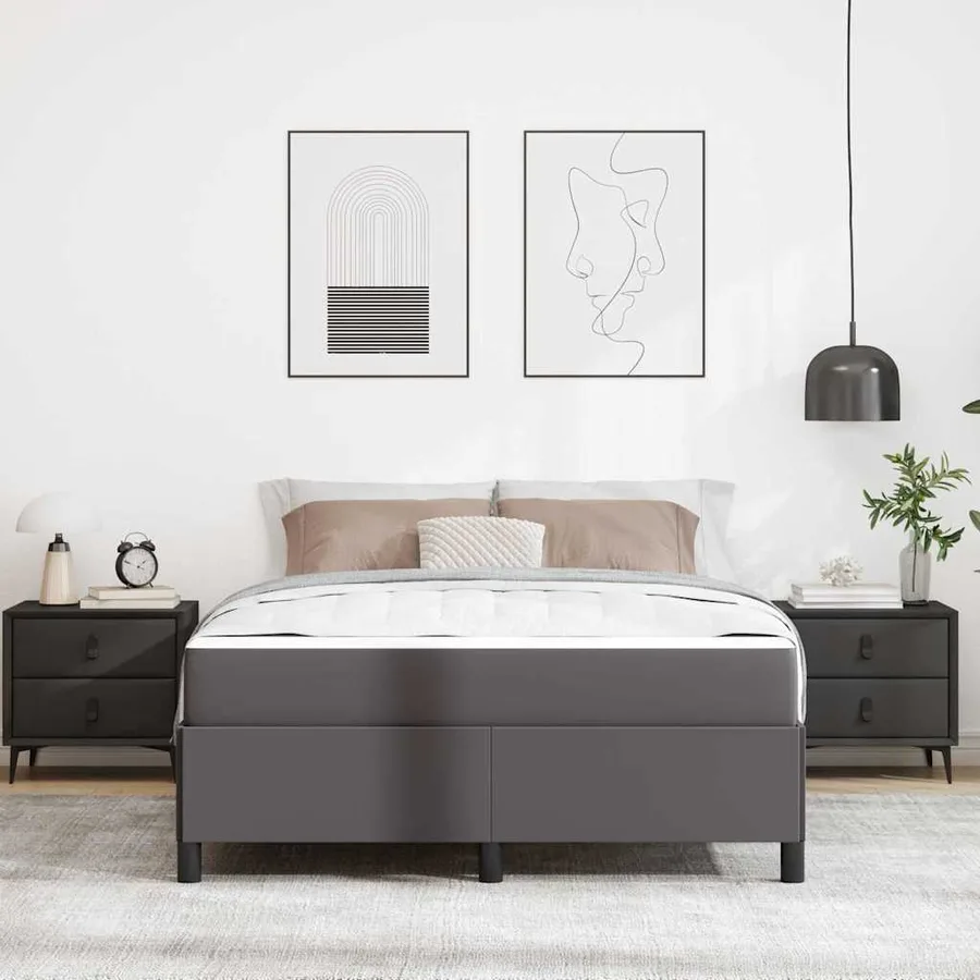 Cadre de lit avec matelas Gris 140 x 190 cm tissu - 3