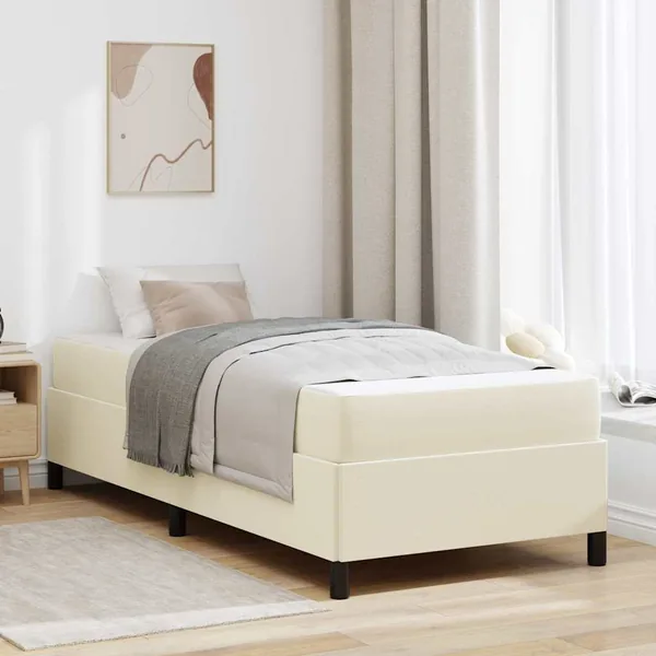 Cadre de lit avec matelas Crème 90 x 200 cm tissu