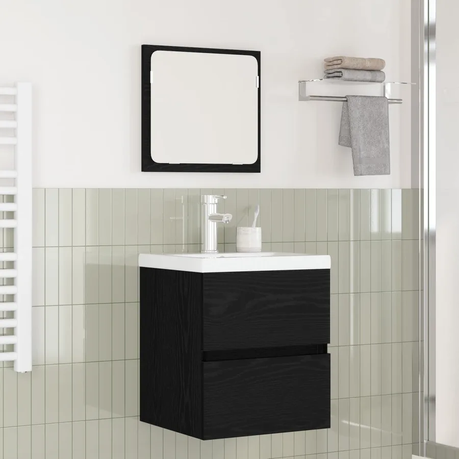 Ensemble de mobilier de salle de bain 2 pcs Chêne noir et Blanc