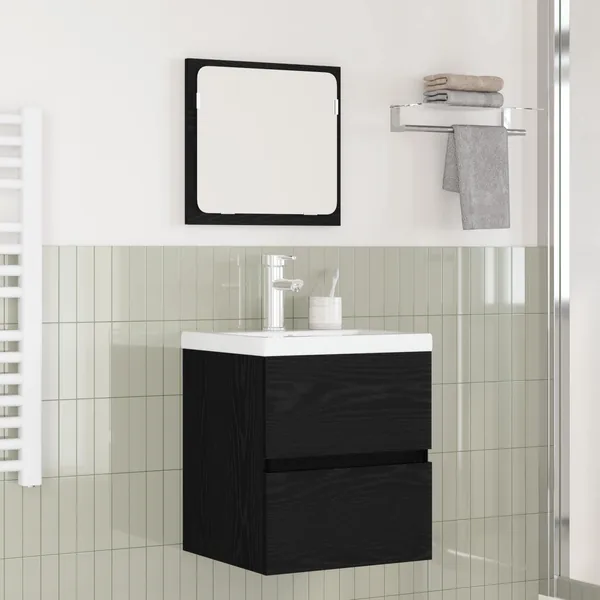 Ensemble de mobilier de salle de bain 2 pcs Chêne noir et Blanc