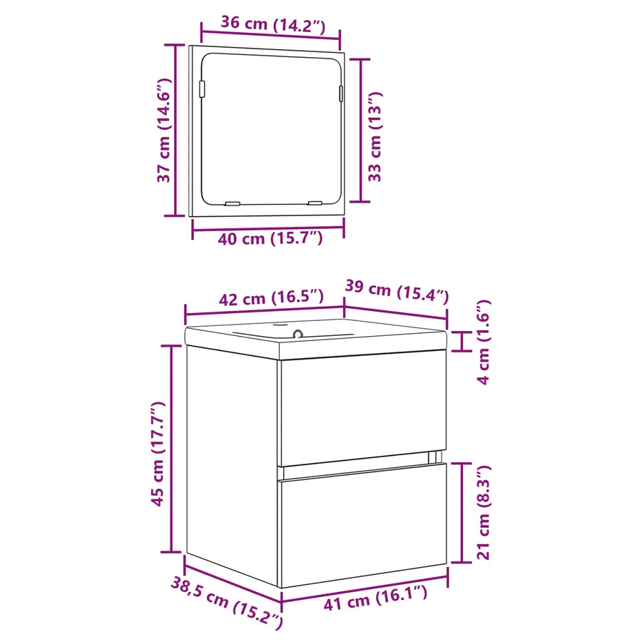Ensemble de mobilier de salle de bain 2 pcs Chêne noir et Blanc - 12