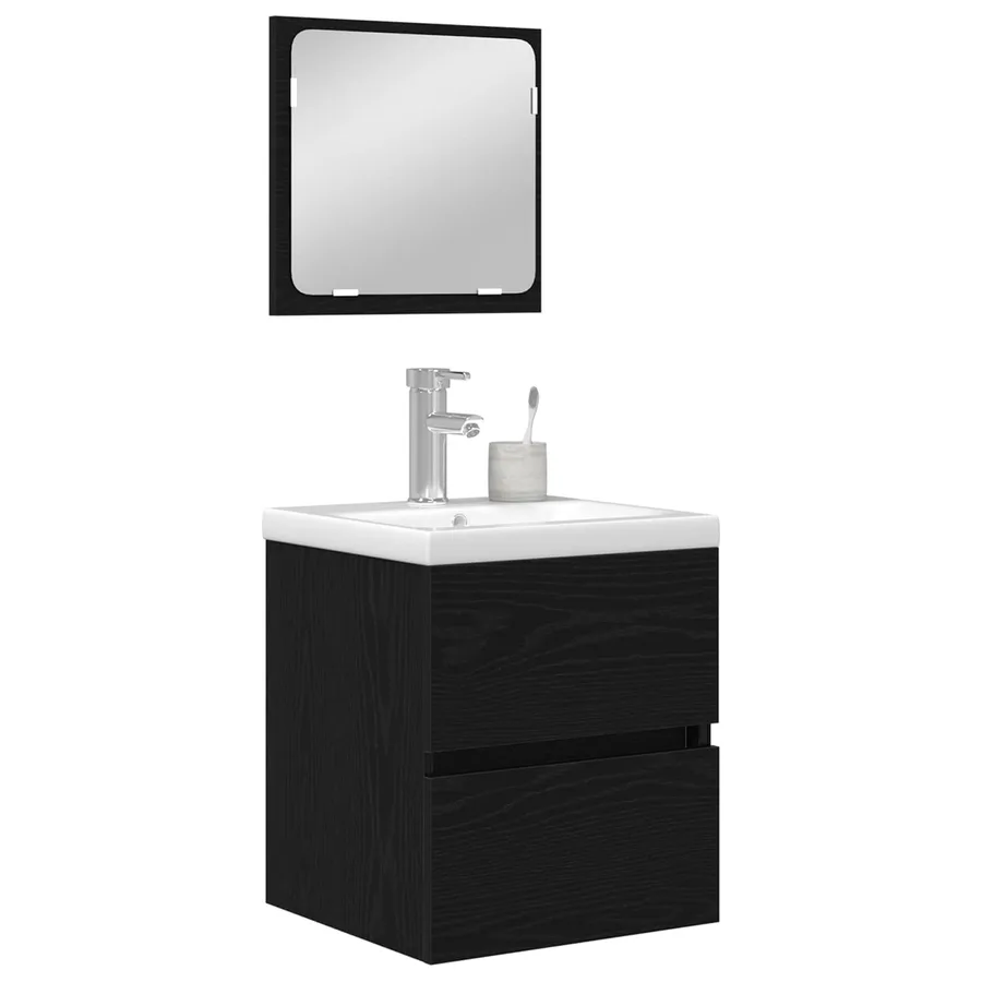Ensemble de mobilier de salle de bain 2 pcs Chêne noir et Blanc - 3