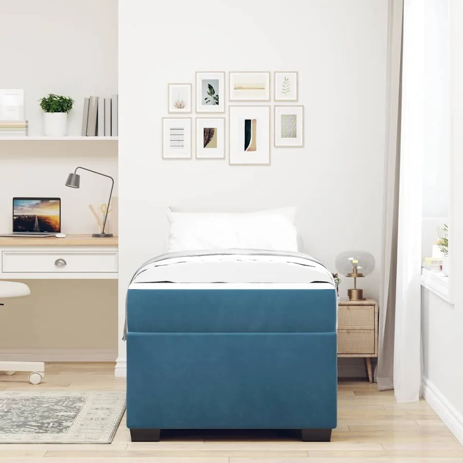 Cadre de lit avec matelas Bleu foncé 100 x 200 cm tissu - 3