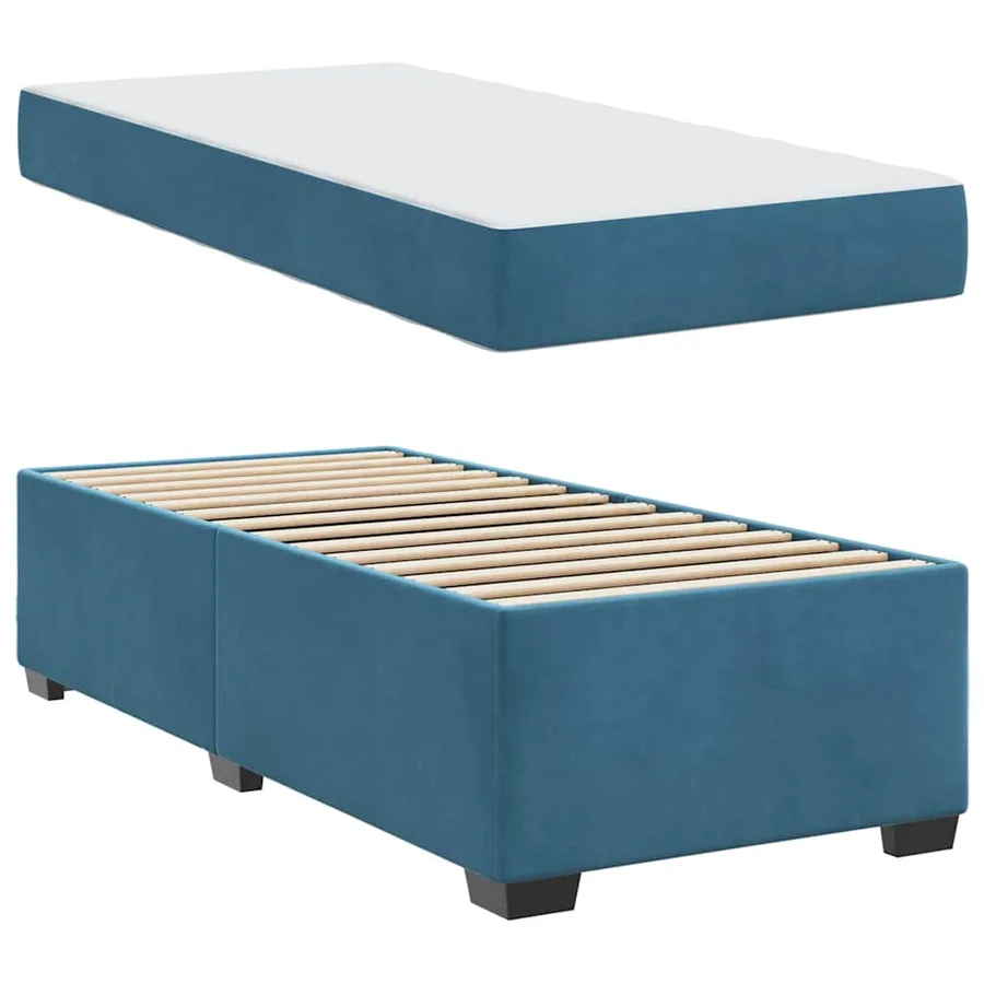 Cadre de lit avec matelas Bleu foncé 100 x 200 cm tissu - 4