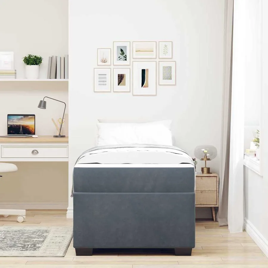 Cadre de lit avec matelas Gris foncé 80 x 200 cm tissu - 3