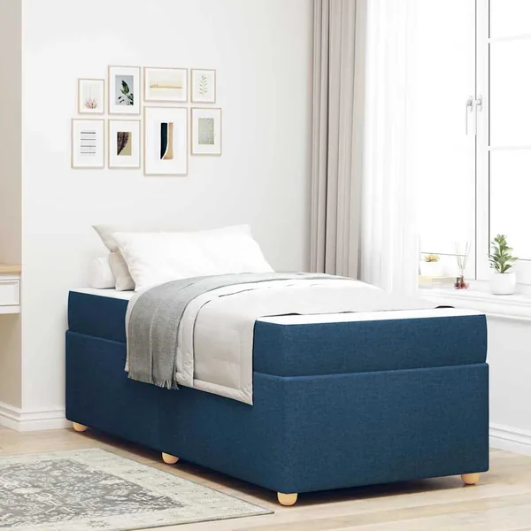 Cadre de lit avec matelas Bleu 90 x 190 cm tissu