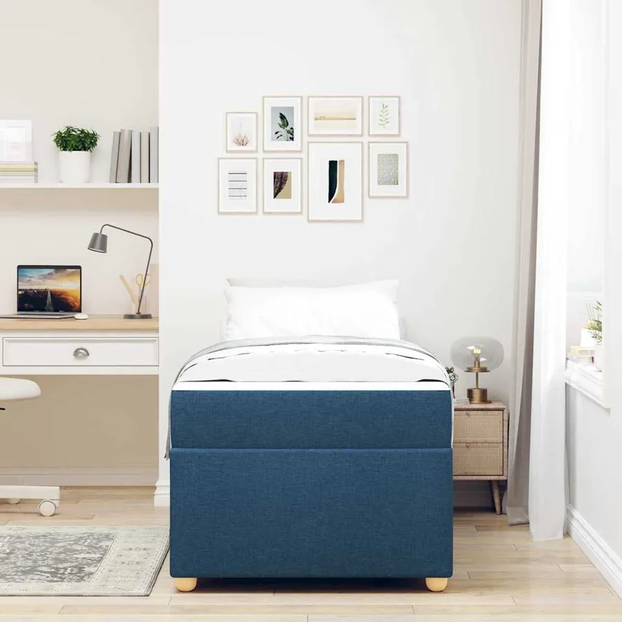 Cadre de lit avec matelas Bleu 90 x 190 cm tissu - 3