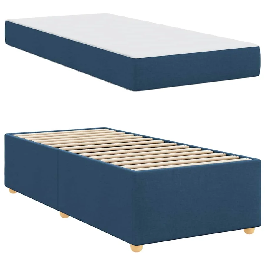 Cadre de lit avec matelas Bleu 90 x 190 cm tissu - 4