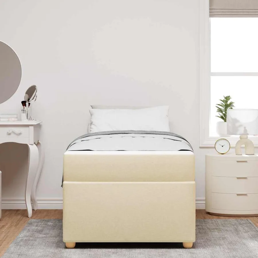 Cadre de lit avec matelas Crème 90 x 200 cm tissu - 3