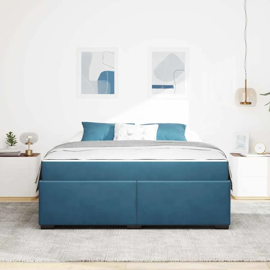 Cadre de lit avec matelas Bleu foncé 180 x 200 cm tissu - 3