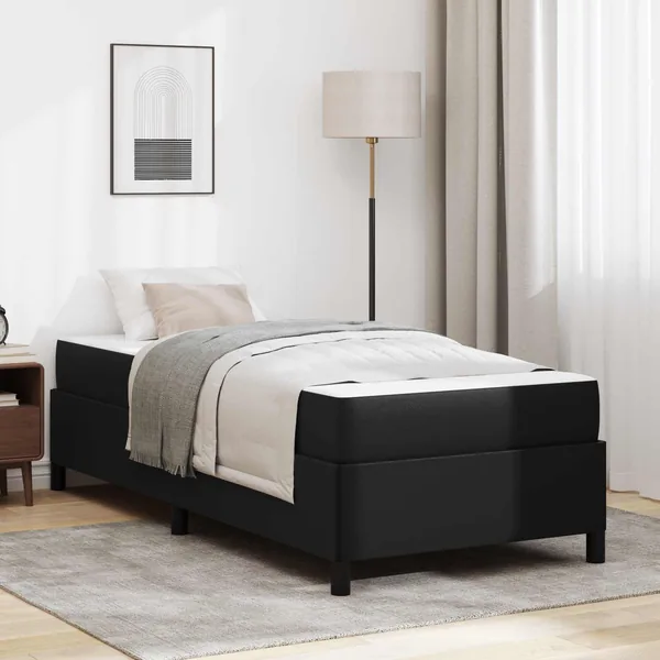 Cadre de lit avec matelas Noir 90 x 190 cm tissu