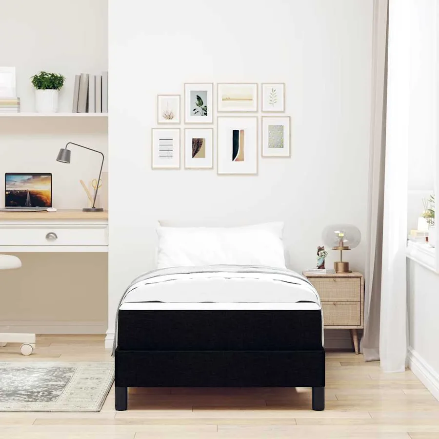Lit à ressorts avec matelas Noir 80 x 200 cm tissu - 3